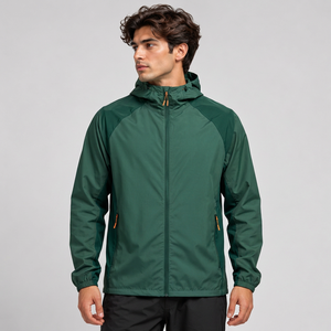 Chaqueta deportiva ligera con capucha y cremallera para hombre, a prueba de viento, color verde, para correr en primavera y actividades al aire libre. - Product Image 1