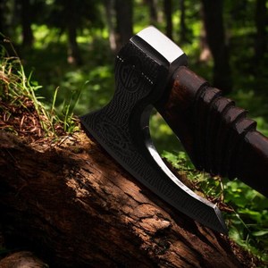 Hache à pizza viking artisanale avec lame en acier à haute teneur en carbone et manche en bois, marque THEWIZ CRAFTS, utilisation en cuisine, garantie de 3 ans - Product Image 2