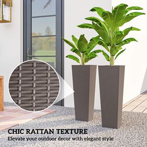 Set di 2 Vasi per Fiori in Metallo Smaltato Alti 32 Pollici, Fioriere da Esterno con Fori di Drenaggio, Marrone, per Hotel - Product Image 5