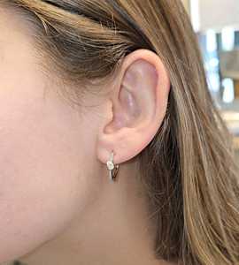 Diamond Hoop <b>Earring</b> 14K 18K <b>Solid</b> Gold Solitaire Pear Round Lab Grown Prong Set Luxury Minimalist Everyday Wear Classic Huggies - Product Image 6