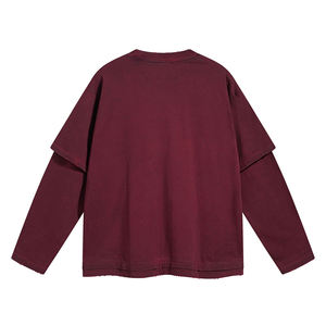 Camiseta de Manga Larga para Hombre, Cuello Redondo, Talla Grande, Color Sólido, Tejido de Punto, Corte Casual, 100% Algodón, Diseño Liso Teñido - Product Image 4