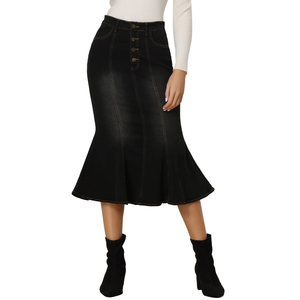 High Waist Women's Denim Skirt Button Custom Denim Cotton <b>Mini</b> Skirt 100% Polyester Breathable OEM High Quality Wholesale - Product Image 1