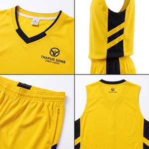 Ensemble d'uniformes de sport pour adultes en polyester respirant jaune, maillot sans manches à col en V et short - Product Image 4