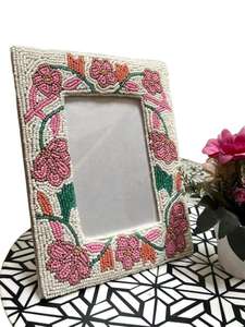 Whimsy Art Craft Handmade Customizable Beaded Photo <b>Frame</b> 6x8 | Floral Home Decor Tabletop Installation Hotel Restaurant Use - Product Image 1