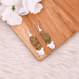 Pendientes Colgantes de Latón Plateado con Piedras Preciosas de Jaspe Frutal, Diseño Elegante, Hechos a Mano, Regalo de Boda - Product Image 3