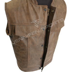 Men's Brown <b>Leather</b> Vests Fashion Turn Down Collar Moto Biker Waistcoat Male Slim Fit Motorcycle <b>Sleeveless</b> <b>Jacket</b> - Product Image 3