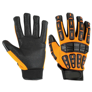 Gants de travail anti-choc en PU, antidérapants, texture micro-diamantée en relief, poignet élastique, orange et noir, gants de sécurité - Product Image 2