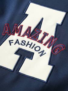 Navy College Baseball <b>Jacket</b> for Men Custom Hooded Varsity Outerwear <b>Fleece</b> <b>Lined</b> Embroidered Streetwear Winter Fashion OEM ODM - Product Image 3