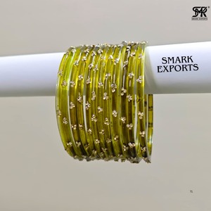 Elegant Kashmiri Glass <b>Bangles</b> Set Gold Stone Studded Indian Traditional Chudi Bridal Jewelry Stylish Women Ethnic <b>Bracelet</b> - Product Image 6