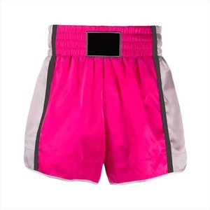 Shorts de boxe unisexes roses avec empiècements latéraux gris, en polyester respirant et anti-humidité, vêtements de sport de combat pour adultes, personnalisation OEM - Product Image 1