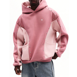 Sweat à capuche personnalisé pour homme avec détails cloutés, 400 GSM, haute qualité, en molleton de coton, coupe ample, style streetwear, effet délavé - Product Image 6