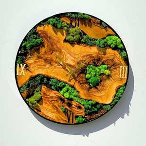 Reloj de Pared Decorativo de Madera con Musgo Natural Preservado, Reloj de Pared de Madera de Olivo con Musgo Fresco Natural para Sala de Estar - Product Image 3