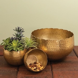 Juego de recipientes para objetos diversos con acabado de latón rústico, borde texturizado irregular, centro de mesa moderno bohemio, ecológico, sin BPA, dorado - Product Image 4
