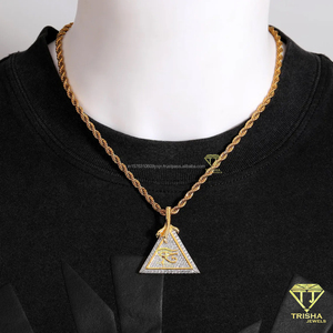 Pendentif Triangle Tendance pour Hommes et Femmes avec Moissanite et Argent Sterling 925 Plaqué Rhodium, Cadeau Hip Hop - Product Image 6