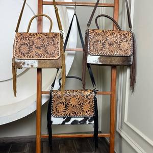 Recién llegado 2025, bolsos de mano con flecos de cuero para mujer, bolsos cruzados de cuero de vaca genuino a la moda de lujo para mujer - Product Image 4