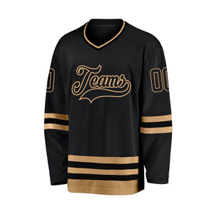 Custom <b>Men's</b> <b>Black</b> Ice Hockey Jersey V-Neck Full Sleeve Embroidered Moisture Wicking Polyester Apparel - Product Image 1