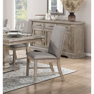Set of 2 <b>Brown</b> Gray Upholstered <b>Dining</b> <b>Chairs</b> with Nailhead Trim Side <b>Chair</b> with Backrest Seat Furniture - Product Image 2