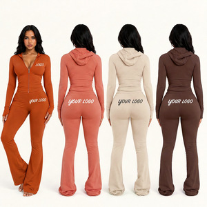 Conjunto Deportivo de Moda para Mujer al por Mayor: Sudadera con Cremallera Personalizada y Pantalones Acampanados, Traje de Dos Piezas para Entrenamiento - Product Image 1