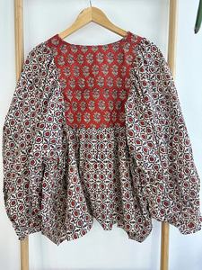 Haut chemisier décontracté Boho pur coton imprimé floral terreux indien Bagru Block débardeur brodé vêtements d'été - Product Image 5