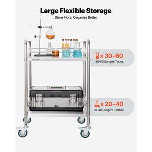 2-Tier Stainless Steel Mobile Service <b>Storage</b> <b>Tray</b> Heavy Duty Rolling Lab Utility Cart Lockable Wheels for Hospital Kitchen - Product Image 5
