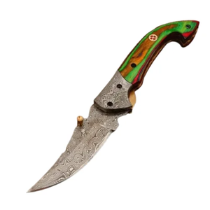 Cuchillo Plegable de Acero de Damasco Hecho a Mano con Punta Caída y Mango de Madera, Grado Industrial OEM para Camping, Senderismo, Caza, EDC (7.5-10.5 Pulgadas) - Product Image 2