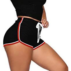 Women's Black <b>Red</b> White Trim 2-Piece Shorts Set Sporty <b>Crop</b> <b>Top</b> With Drawstring Shorts Spring Summer Casual Wear - Product Image 3