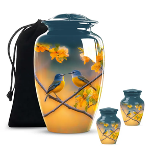 Urna Funeraria de Aluminio Blue Bird, Recipiente Conmemorativo Personalizable con Diseño Floral para Cenizas, Urna Crematoria para Adultos, Exhibición en el Hogar - Product Image 4