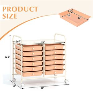 Carrello portaoggetti a 2 file, 10 livelli, 12 cassetti, con ruote, per cucina e soggiorno, cassetti multicolori, struttura bianca, per alimenti e pulizia - Product Image 3