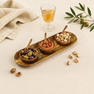 Handcrafted Eco-Friendly Mango Wood Condiment Set 3 Spice Bowls with <b>Mini</b> Wooden Spoons and Serving Tray for Salt Pepper - Product Image 5