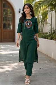 Ensemble indien pakistanais brodé bleu pour femmes, ensemble kurta et pantalon, robe traditionnelle pour les fêtes, les mariages et les occasions festives, pour toutes les saisons - Product Image 5