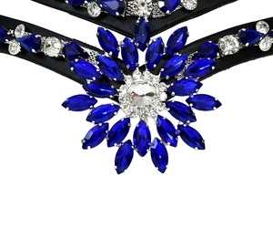 Diadema de Cuero Negro de Doble Fila de Primera Calidad con Centro de Cristal Azul Zafiro para Brida de Caballo - Product Image 5