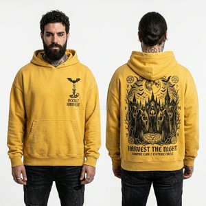 เสื้อฮู้ดซิปสีน้ำเงินลายพิมพ์ตราสัญลักษณ์ Sanguis Eternus สไตล์วินเทจสำหรับผู้ชาย แนวสตรีทแวร์ แต่งยับแบบดิสเทรส ซิปยาวเต็มตัว - Product Image 3