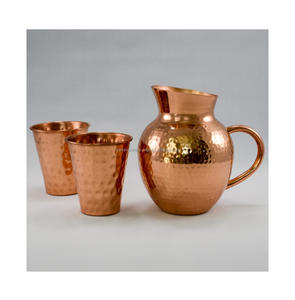 Stylish Luxury Elegant Copper Jug and Glass <b>Set</b> with Handle and Lid Eco-Friendly for Daily Water Intake and Health Benefits - Product Image 1