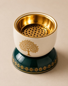 Ceramic Incense Burner with Gold Tree Design White and Green Aromatherapy Diffuser for All-Season Use - Product Image 4