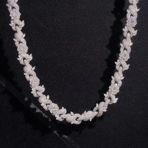 Floral Rope Chain <b>Necklace</b> Iced Out Sterling Silver Gold Plated Unisex Hip Hop <b>Statement</b> Chain - Product Image 4