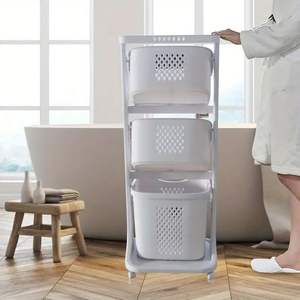 Modern 3-Tier Rolling <b>Laundry</b> <b>Basket</b> Large Capacity <b>Divided</b> Moving Hamper Home Storage Organizer for Clothes Sorting <b>Laundry</b> - Product Image 4