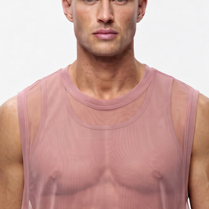 Débardeurs en maille transparente pour hommes, col rond, sans manches, 100% polyester, haut transparent, style streetwear, vêtements de mode, débardeur en maille transparente - Product Image 5