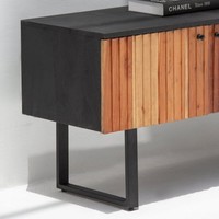 Meuble TV en bois massif Vandana Novara Prime Slat Wood, console de divertissement minimaliste moderne en bois massif
