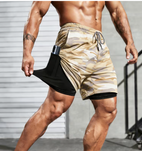 Pantalones Cortos Deportivos de Algodón Ecológico para Hombre con Forro Interior de Compresión, Doble Capa, Estilo Urbano, Cierre con Cordón y Bolsillos - Product Image 1