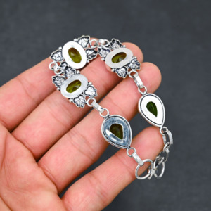 Women's <b>Bracelet</b> Green Peridot <b>Gemstone</b> Birthstone Christmas Engagement Handmade Jewelry 925 Sterling Silver <b>Bracelet</b> - Product Image 3