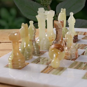 White Marble Green Onyx Modern Safe Fire Resistant <b>Chess</b> <b>Set</b> Natural Stone <b>Board</b> Game Handmade Pieces Dining Wall Living Room - Product Image 4