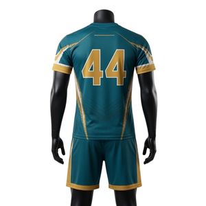 Conjunto de Uniforme de Lacrosse Sublimado en Verde Azulado y Dorado, Unisex, Ligero, de Poliéster, Jersey Deportivo, Pantalones Cortos, Ropa Deportiva para Equipo - Product Image 2