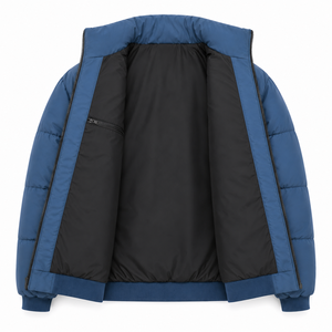 Blouson matelassé décontracté pour homme OEM, imprimé sur mesure sur le devant, col montant rembourré, fermeture éclair intégrale, étiquette au col, fabricant de vêtements en gros - Product Image 5