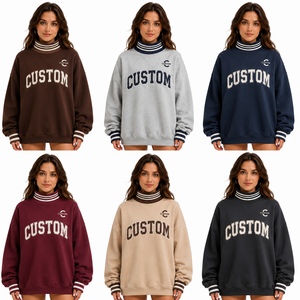 Wholesale Custom Multi Color Striped Mock Neck Pullover Hoodies Knit Designer Crew Neck Sweaters Unisex Customization with logo - Product Image 1