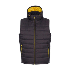 Gilet matelassé à capuche pour homme Noir avec fermeture éclair jaune Coupe-vent Vêtement d'extérieur d'hiver Style décontracté Remplissage en polyester - Product Image 1