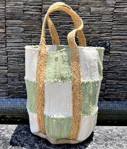 Sac fourre-tout bohème écologique tendance 2026 en coton biologique et jute multicolore réutilisable pour voyage, plage et shopping avec bandoulière - Product Image 3