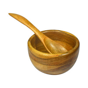 Small Handmade Salad Bowl with Spoon Acacia Wood Food-safe Eco Friendly Wooden Bowl for Serving Salad at Factory Wholesale <b>Price</b> - Product Image 2