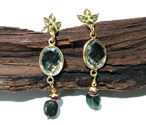 Boucles d'oreilles pendantes en argent sterling plaqué or 14 carats, style bohème, faites à la main, avec améthyste verte naturelle et multi-tourmaline, pour femmes - Product Image 4