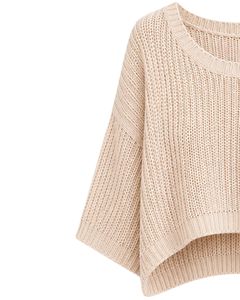 Pull court tricoté beige pour femme, coupe ample, manches courtes, léger et respirant, idéal pour l'été, style décontracté et tendance - Product Image 3