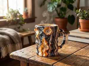 Mug à café en bois minéral coloré, style minimaliste, avec bouchon à vis, unisexe, cadeau de Noël, bois minéral naturel, vente en gros, nouveauté - Product Image 3